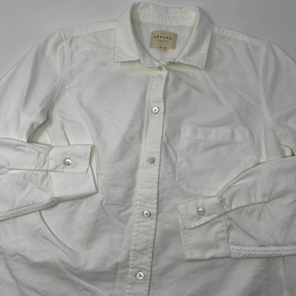 Sezane White Button-Down Cotton Shirt